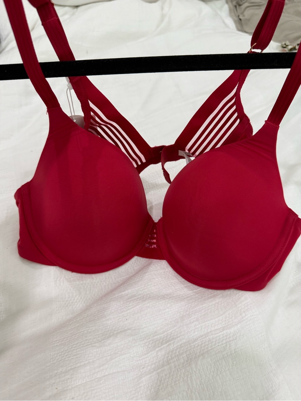 Le Mystere Vibrant Red Push-Up Bra with Striped Back Detail